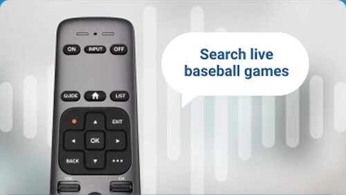Gemini Air voice remote showing feature for searching live baseball games.
